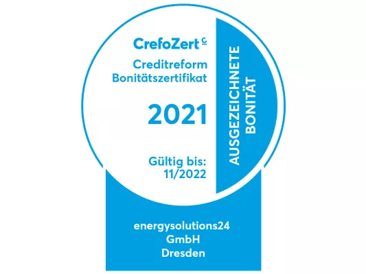 Energysolutions24 GmbH erhält das Bonitätszertifikat CrefoZert der Creditreform Bild: Energysolutions24 GmbH erhält das Bonitätszertifikat CrefoZert der Creditreform
