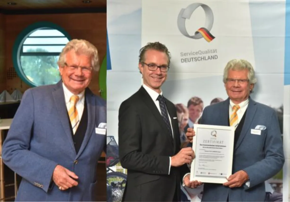 Staatssekretär Dr. Lindner übergibt die Urkunde an Alexander von Keller Szepesi