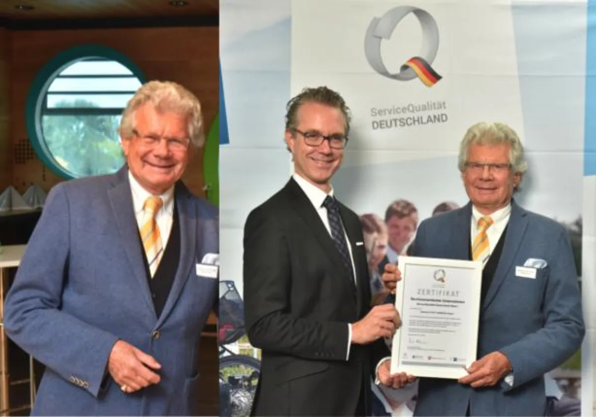 Staatssekretär Dr. Lindner übergibt die Urkunde an Alexander von Keller Szepesi