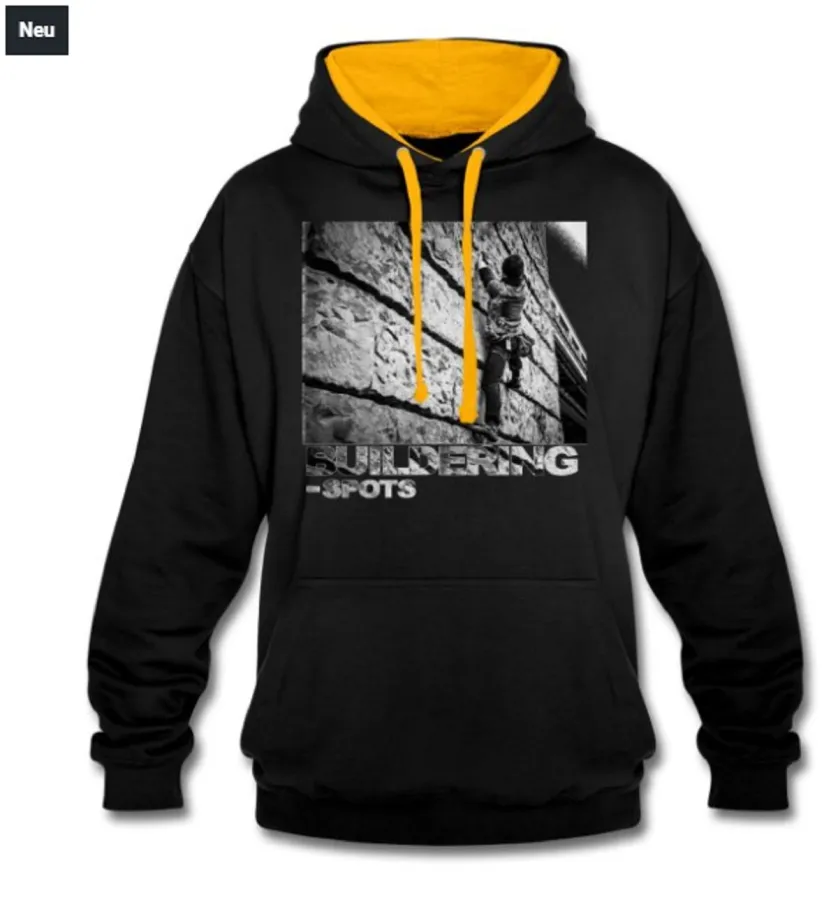 Buildering-Spots-Hoodie black/yellow Logo (© Buildering-Spots)