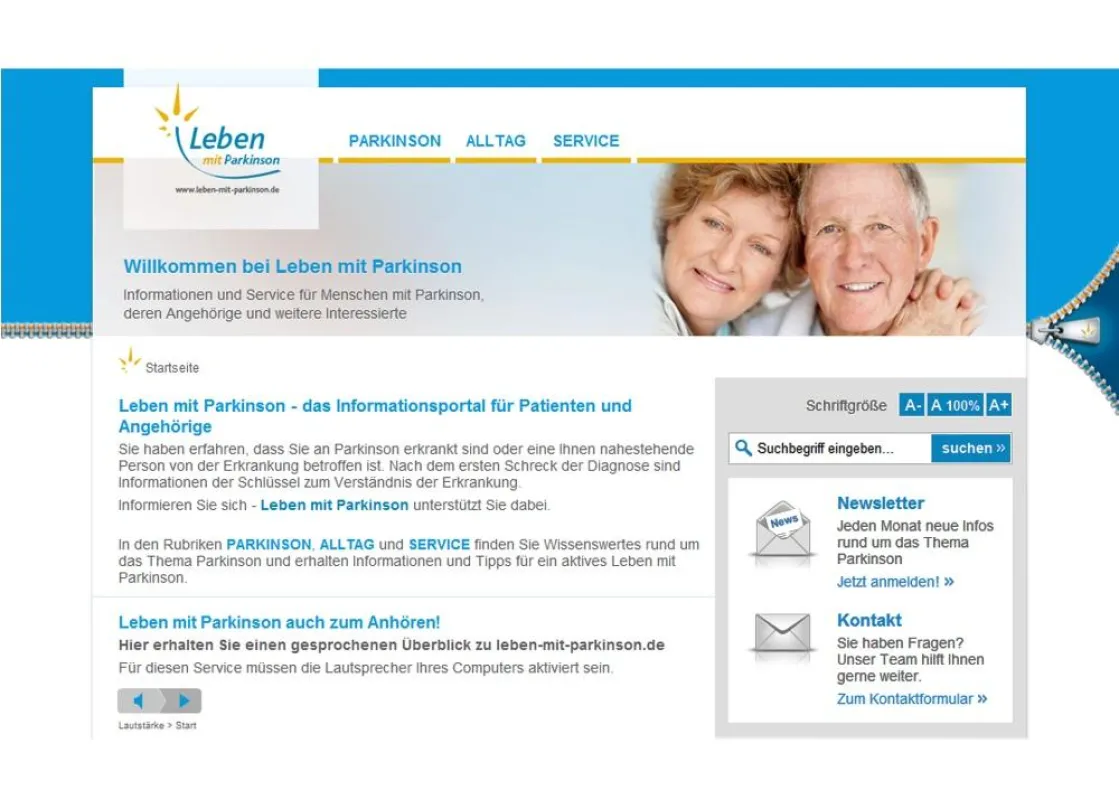 Internetseite www.leben-mit-parkinson.de für Menschen mit Parkinson
