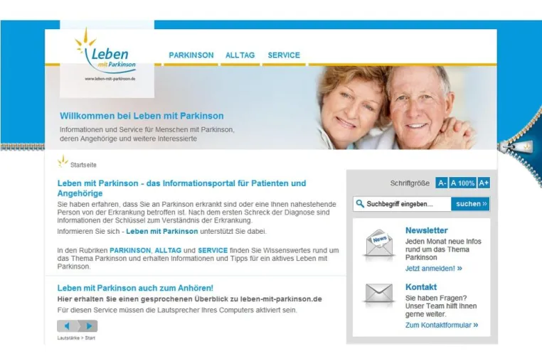 Bild: Internetseite leben-mit-parkinson.de für Menschen mit Parkinson