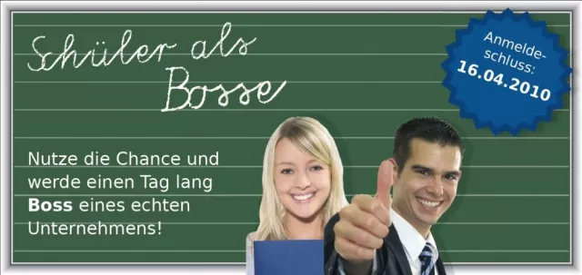 Bild: Suche / Biete: Chefsessel für einen Tag - „Schüler als Bosse“ am 20.05. in Frankfurt – Anmeldefrist 14.04.