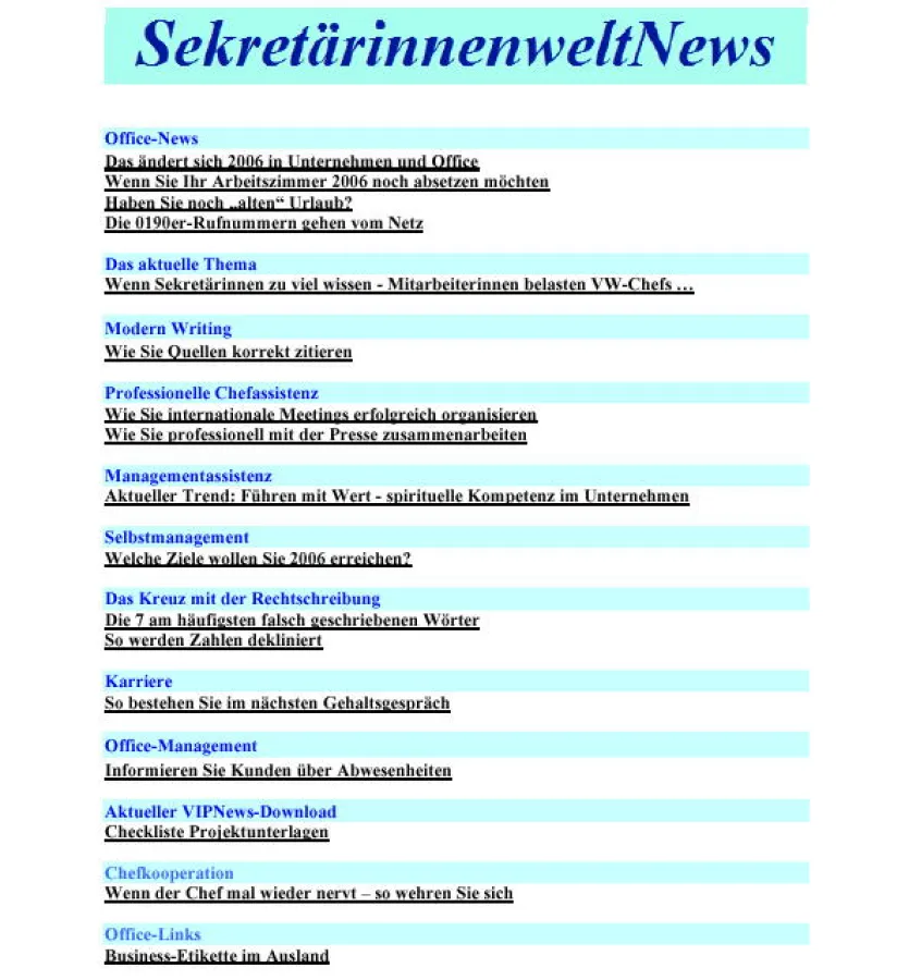 Sekretärinnenwelt-VIPNews: 1000 kostenlose Tipps für clevere Sekretärinnen