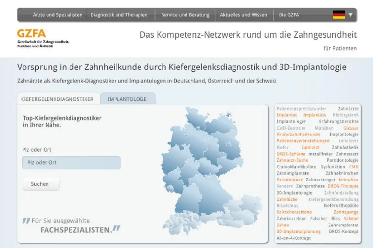 Im Internet vorn mit Kiefergelenkdiagnostik und 3D-Implantologie – Relaunch von gzfa.de Bild: Im Internet vorn mit Kiefergelenkdiagnostik und 3D-Implantologie – Relaunch von gzfa.de