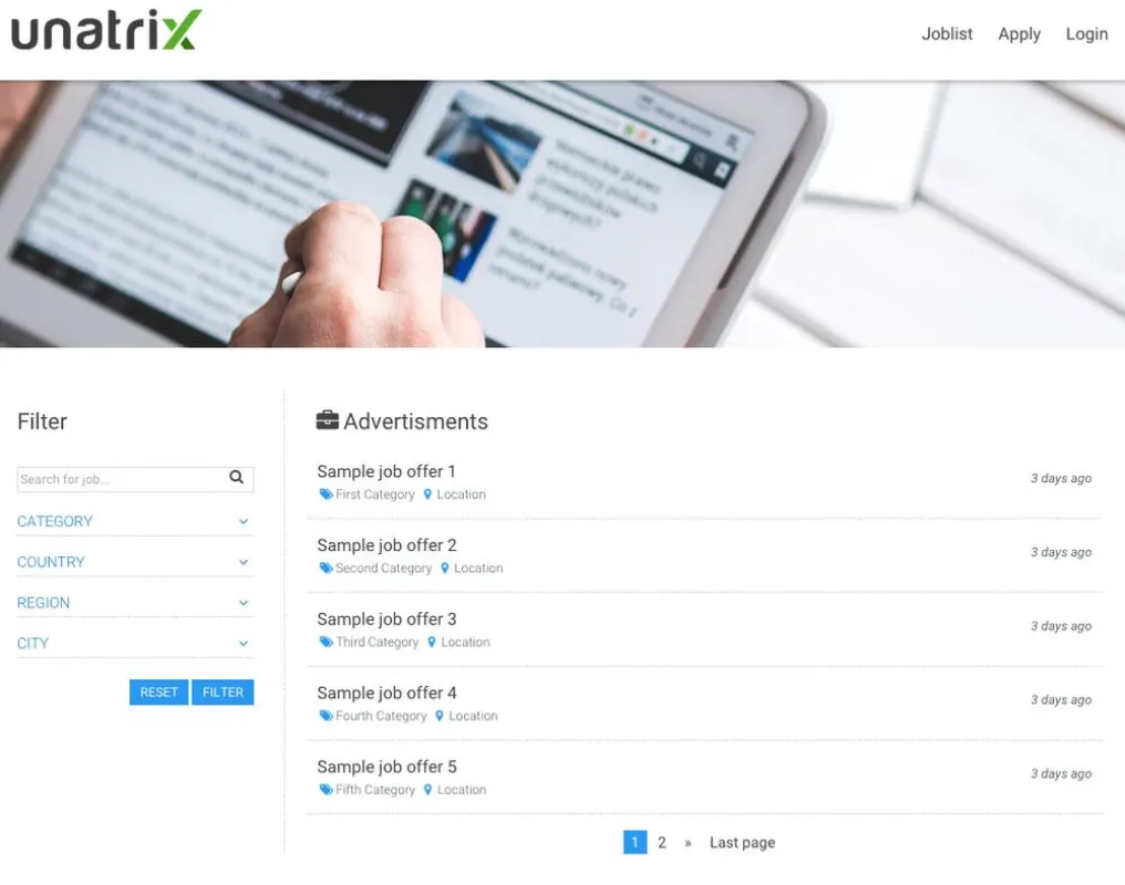 Screenshot: Unatrix Job Widget