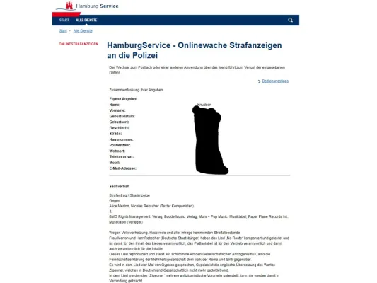 Bild: Strafantrag gegen die Verantwortlichen des Liedes „No Roots“ gestellt.