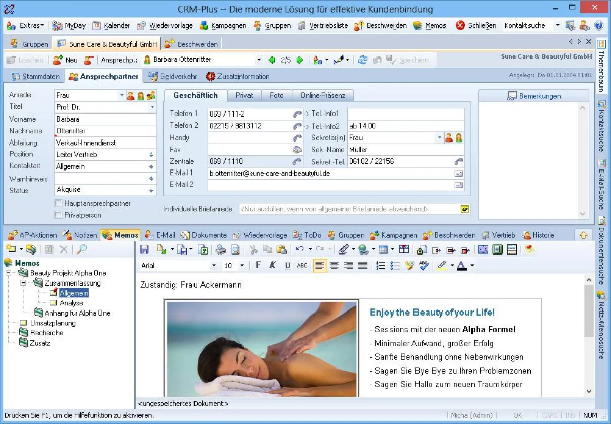 CRM-Plus Formular zu Ansprechpartner