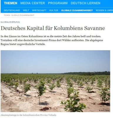 Bild: Deutsche Welle berichtet positiv über ForestFinance-Aufforstungsprojekt in Kolumbien