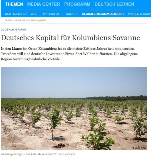 Deutsche Welle berichtet positiv über ForestFinance-Aufforstungsprojekt in Kolumbien Bild: Deutsche Welle berichtet positiv über ForestFinance-Aufforstungsprojekt in Kolumbien