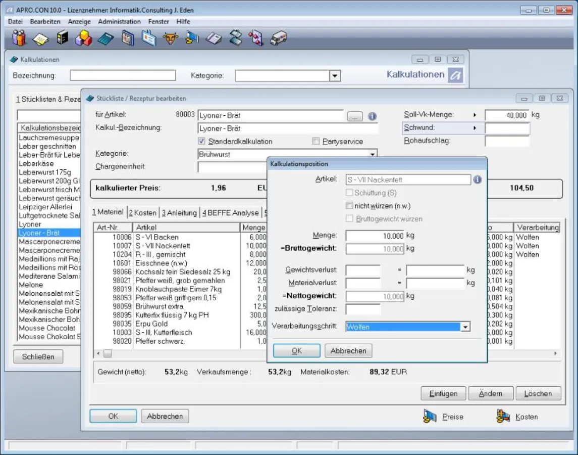 Das Modul Kalkulation der Warenwirtschaft APRO.CON: Kosten und Ertrag auf einem Blick sichtbar