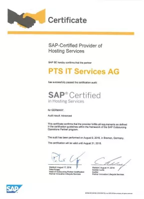Bild: PTS IT Services AG erhält die Zertifizierung als „advanced“ SAP Hosting Partner von der SAP SE