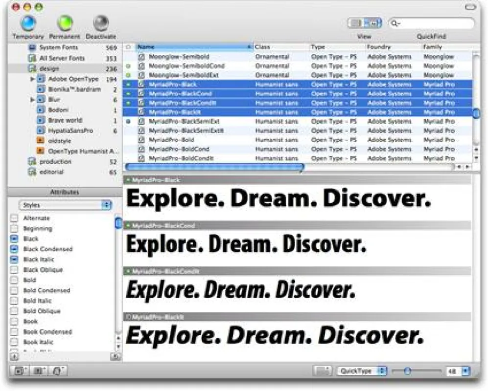 Der brandneue Universal Type Server von Extensis (im Bild die Arbeitsplatzversion) erlaubt die professionelle Verwaltung von Schriften in Unternehmen jeder Größenordnung des Kreativ- und Corporate Ber