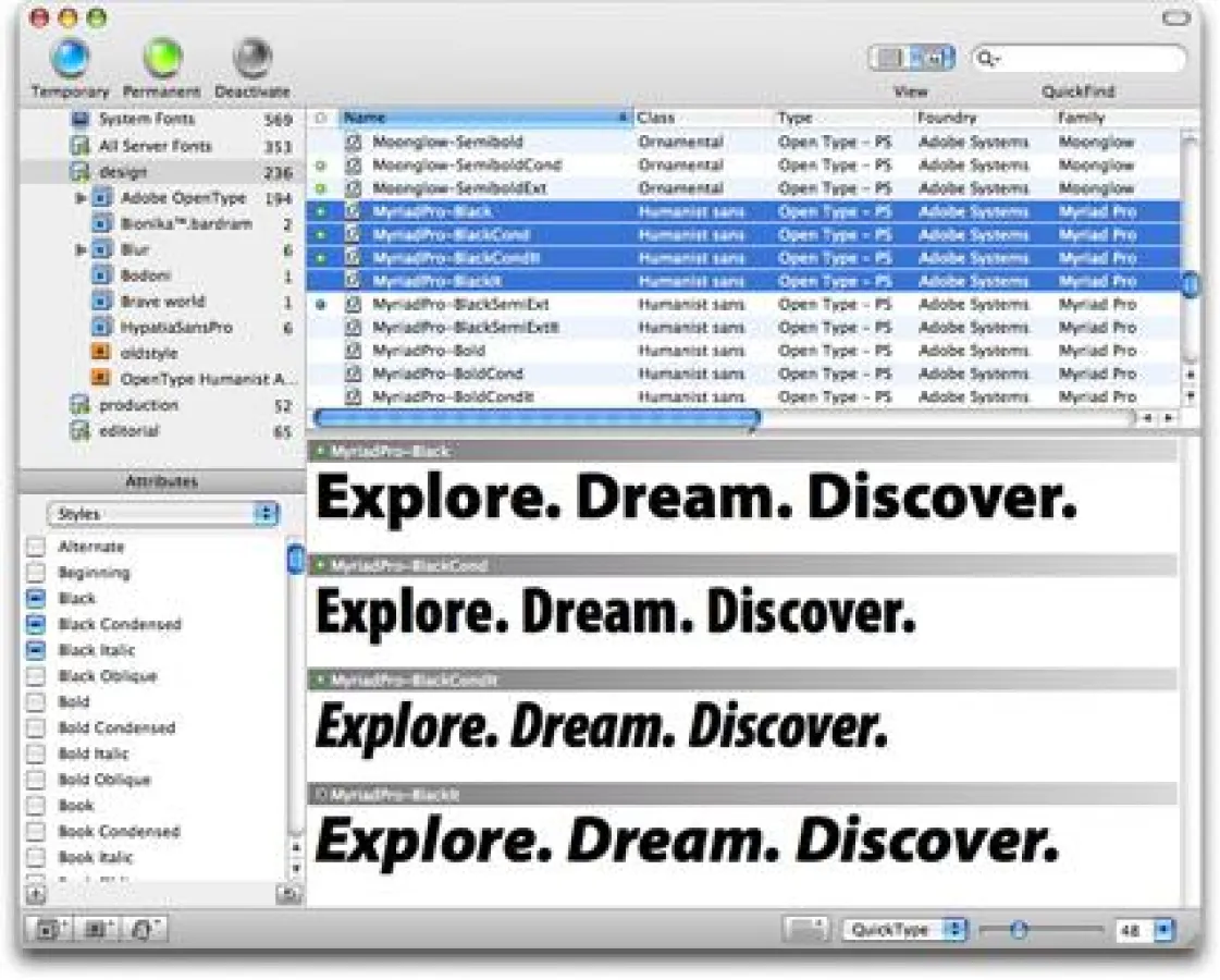 Der brandneue Universal Type Server von Extensis (im Bild die Arbeitsplatzversion) erlaubt die professionelle Verwaltung von Schriften in Unternehmen jeder Größenordnung des Kreativ- und Corporate Ber