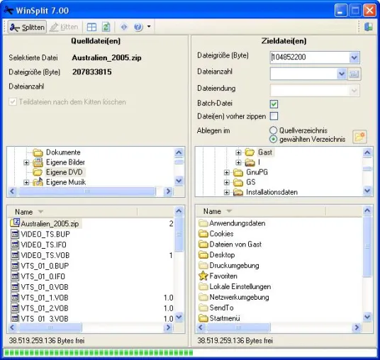 Bild: Mit dem beliebten WinSplit lassen sich jetzt auch Zip-Archive erstellen