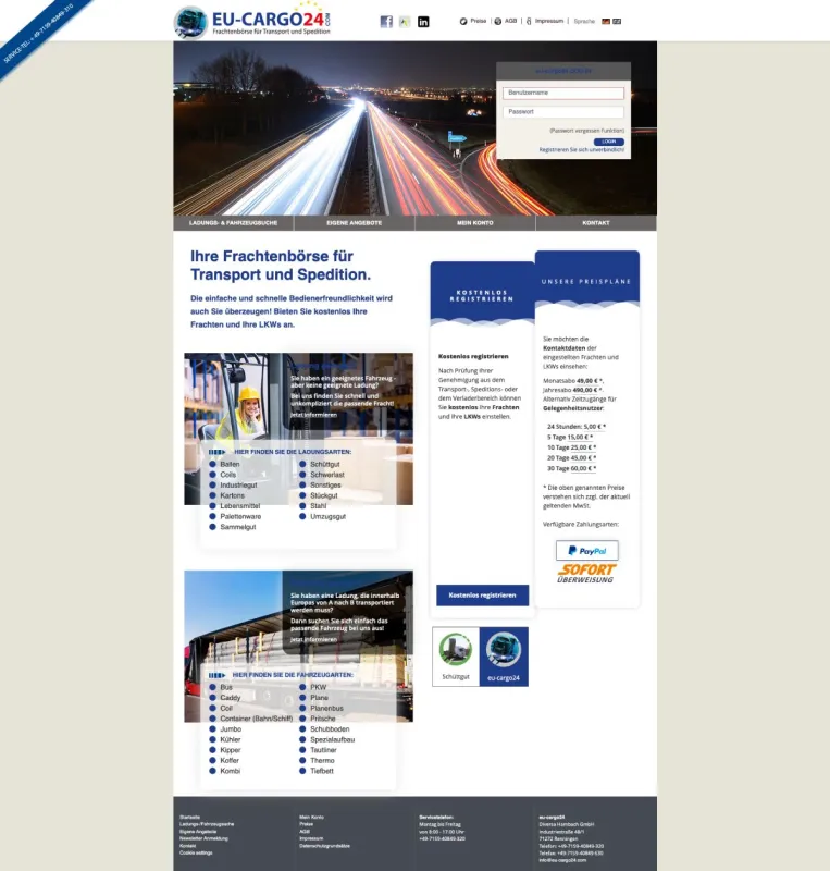 Webseite www.eu-cargo24.com (© Diversa Hambach GmbH)