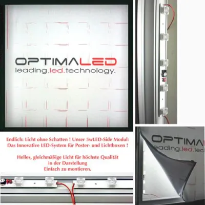 Das „5wLED-Side-Modul“: neues System zur streifenfreien Ausleuchtung von Leuchtkästen und Posterboxen. Bild: Das „5wLED-Side-Modul“: neues System zur streifenfreien Ausleuchtung von Leuchtkästen und Posterboxen.