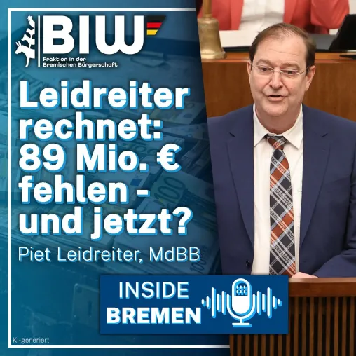 INSIDE BREMEN: 89 Millionen Euro fehlen - Piet Leitreiter kritisiert Bremens Haushaltspolitik Bild: INSIDE BREMEN: 89 Millionen Euro fehlen - Piet Leitreiter kritisiert Bremens Haushaltspolitik