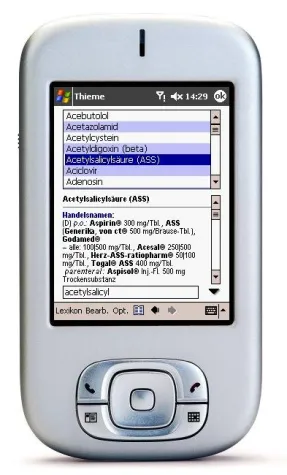 Bild: Arzneimittel-Datenbank für die Kitteltasche - Thieme Checkliste auf dem Handheld