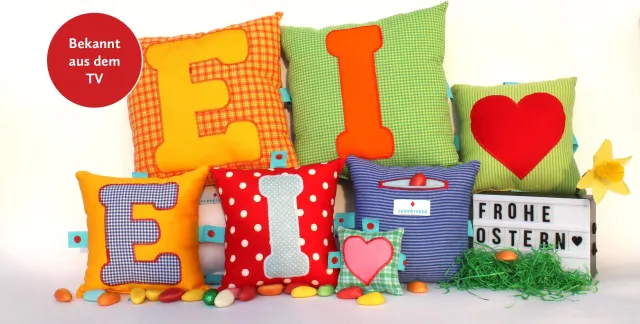 KuschelEi im Osternest – bunte Ostereier mit null Kalorien // CAROKISSEN lanciert neue handgefairtigte Kissen Bild: KuschelEi im Osternest – bunte Ostereier mit null Kalorien // CAROKISSEN lanciert neue handgefairtigte Kissen