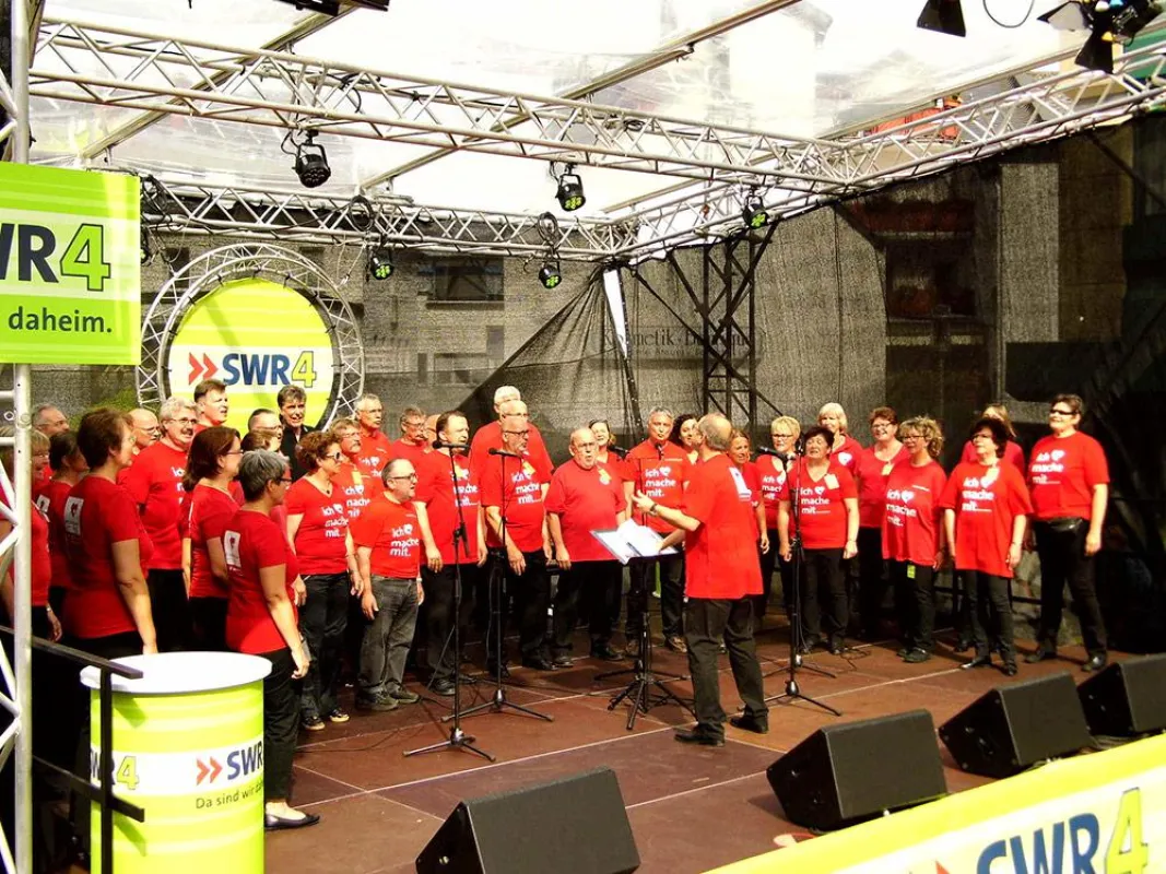 Der SonntagsChor Rheinland-Pfalz beim RLP-Ehrenamtstag 2016 auf der SWR-Bühne. (Foto: A. Hubrich)