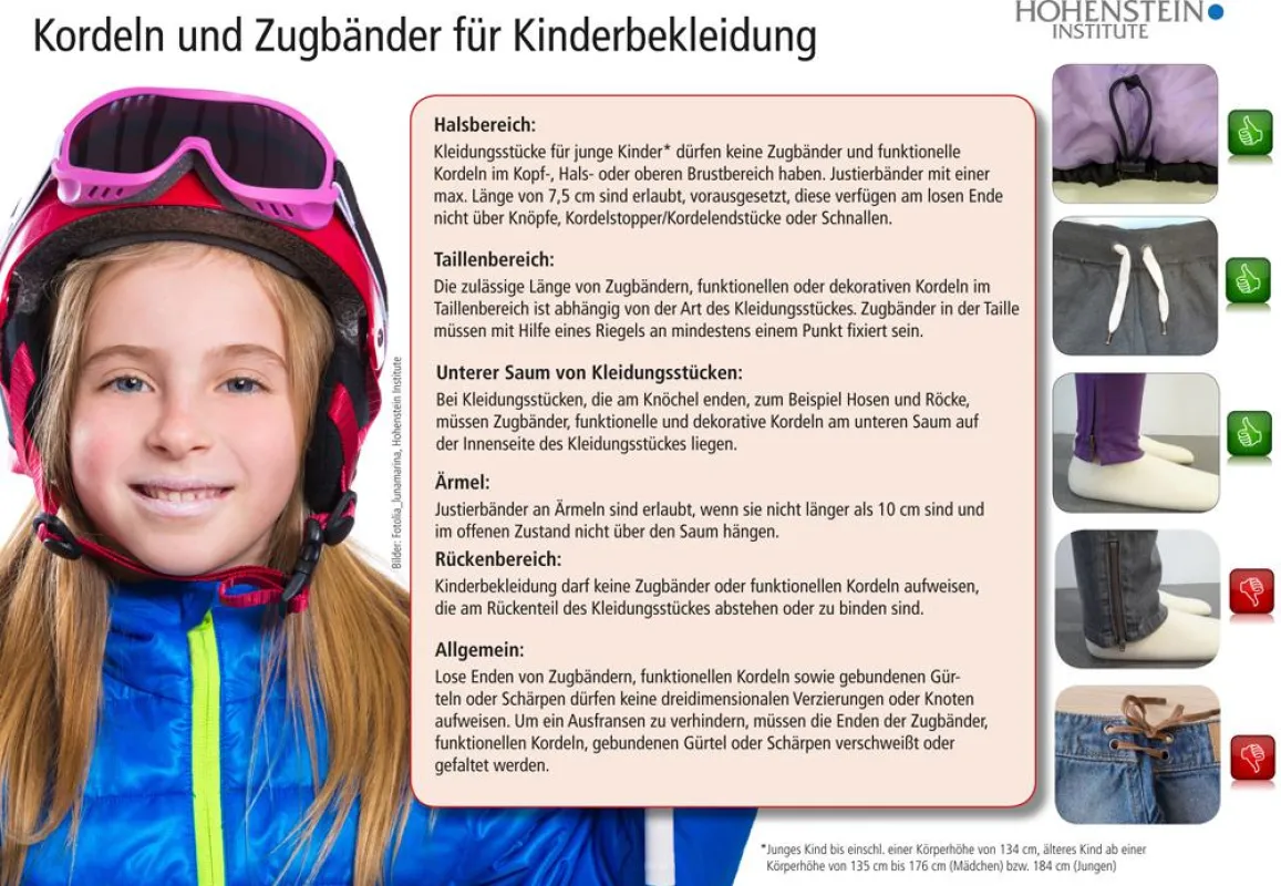 Auf einen Blick: Kordeln und Zugbändern für Kinderbekleidung. © Hohenstein Institute, Fotolia