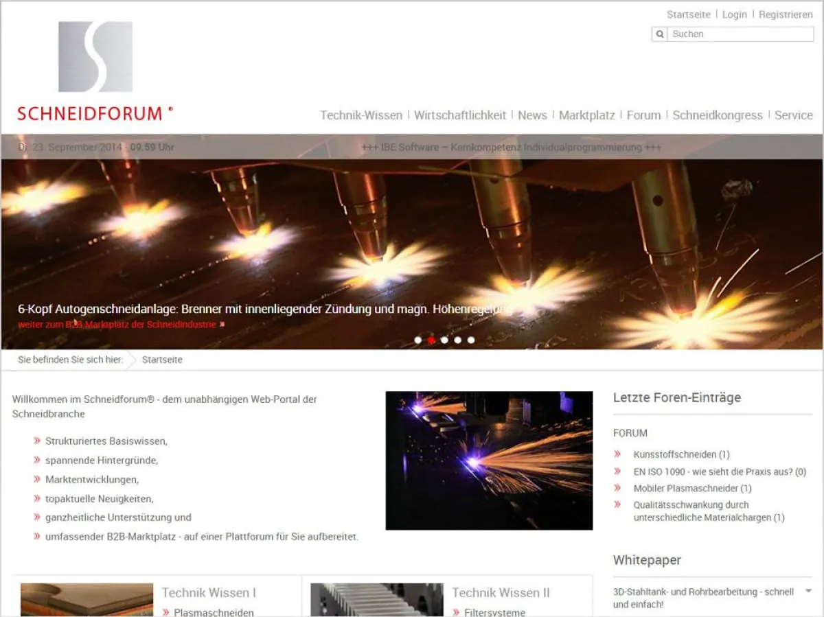 Screenshot der neuen Startseite des Schneidforums