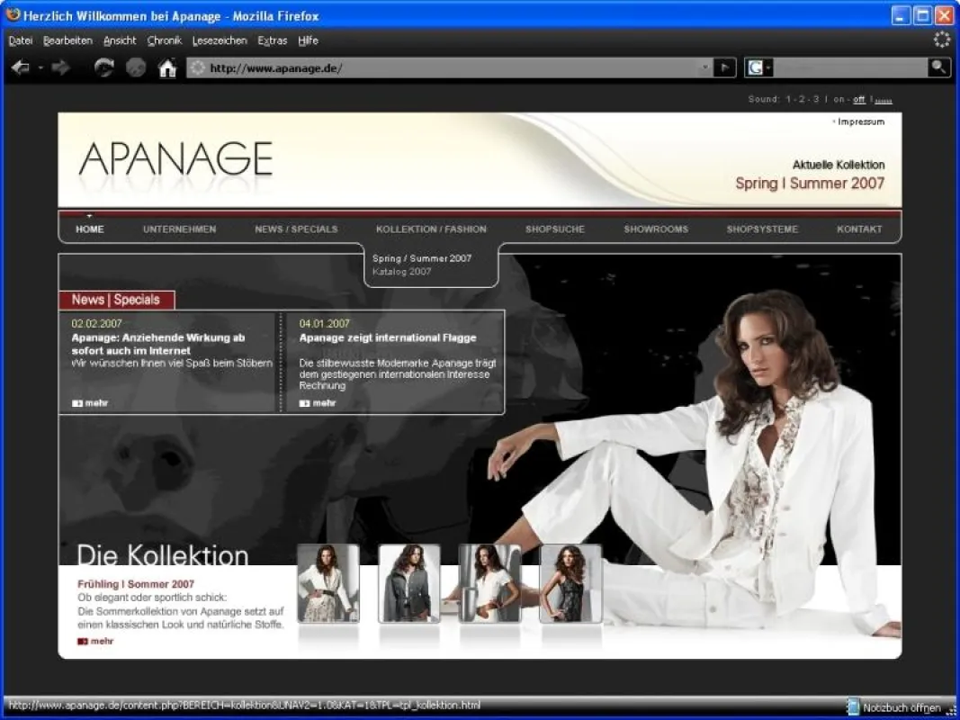 Das international vertretene Modelabel präsentiert sich im Internet elegant und informativ.