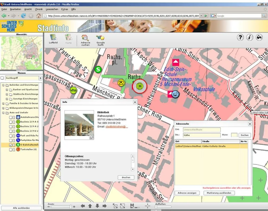 Der neue Stadtplan auf der Website www.unterschleissheim.de