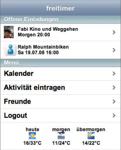 Erstes Freizeit-Outlook für das iPhone Bild: Erstes Freizeit-Outlook für das iPhone