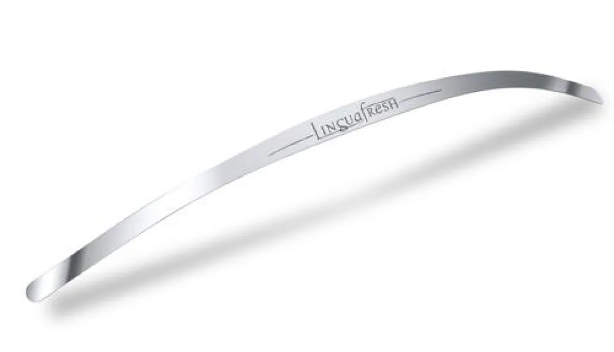 Foto © linguafresh: Biegsamer filigraner Zungenreiniger aus Edelstahl