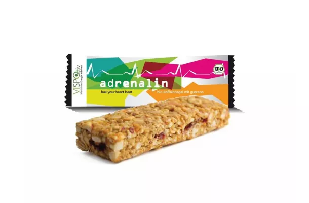 Bild: 'adrenalin' – der neue 'Muntermacher'-Riegel von VISPOaktiv vereint Koffein und Guarana mit besten Bio-Zutaten