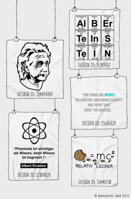 Bild: Relativitätstheorie und Einstein-Zitate auf T-Shirts