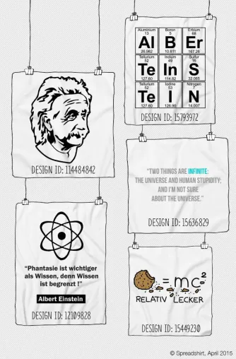 Bild: Relativitätstheorie und Einstein-Zitate auf T-Shirts