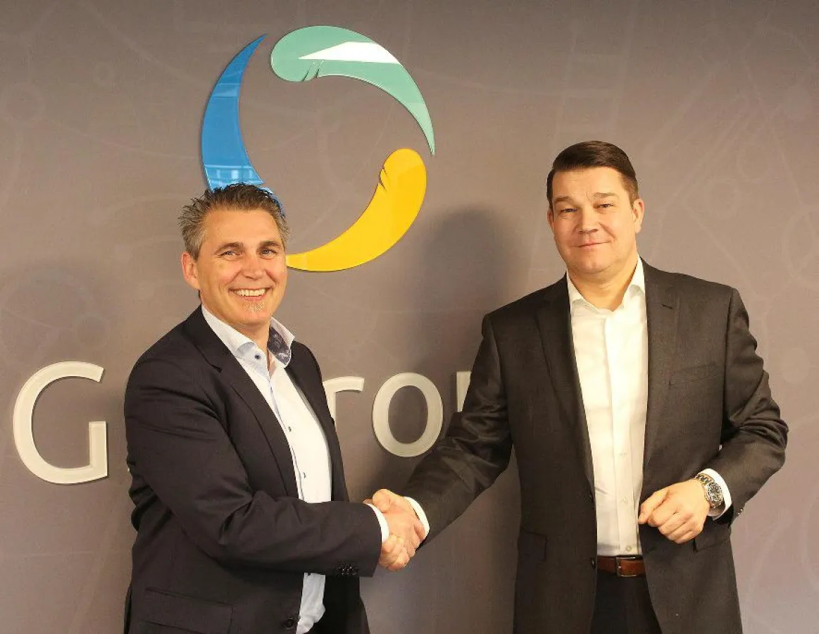 Morten Berntsen (links) begrüßt Anselm Brackert als neuen General Manager der GSGroup Deutschland