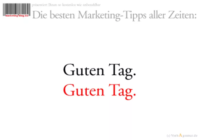 Bild: Guten Tag. marketing-blog.biz nutzt Offline-Post für Online-Blog