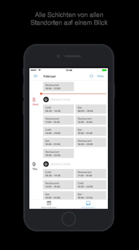 Dienstplanübersicht in der Mitarbeiter App