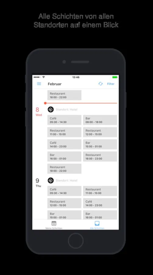 Dienstplanübersicht in der Mitarbeiter App