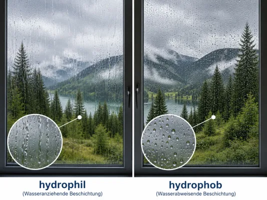 Bild: Hydrophile Glas-Versiegelung mit Selbstreinigung für Glasfassaden und Solarmodule