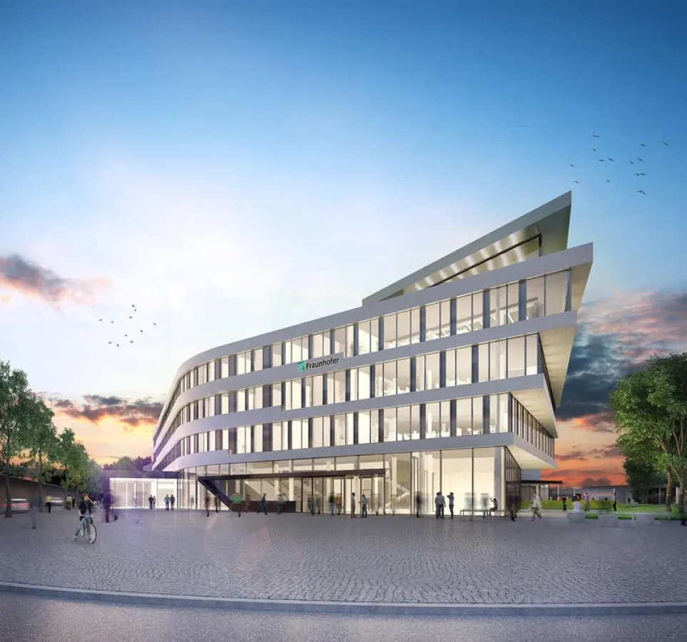Fraunhofer IEE: Parallel zur Eigenständigkeit ensteht in Kassel ein Neubau. 2020 soll die neue Forschungs- und Entwicklungsumgebung für etwa 320 Mitarbeitende fertig sein. (Fraunhofer IWES | HHS Archi