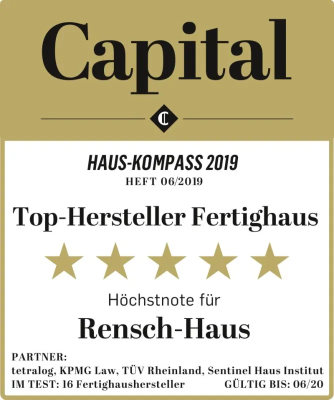 Siegel von Capital - Haus-Kompass 2019: 5 Sterne für RENSCH-HAUS