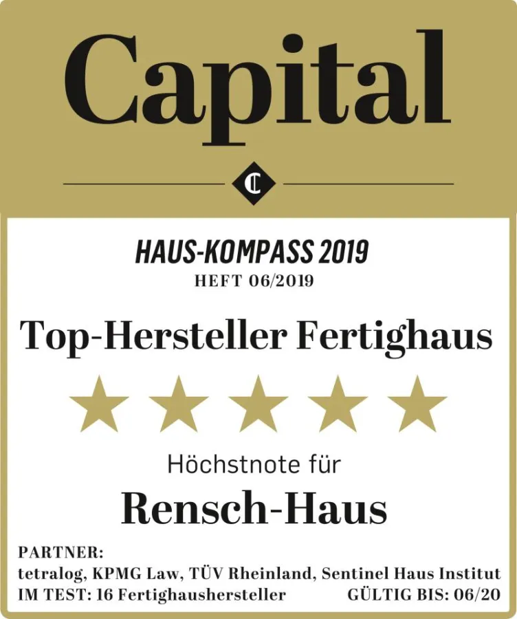 Siegel von Capital - Haus-Kompass 2019: 5 Sterne für RENSCH-HAUS