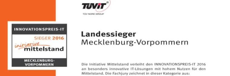 advocado gewinnt den Innovationspreis-IT 2016 (Mecklenburg-Vorpommern) Bild: advocado gewinnt den Innovationspreis-IT 2016 (Mecklenburg-Vorpommern)