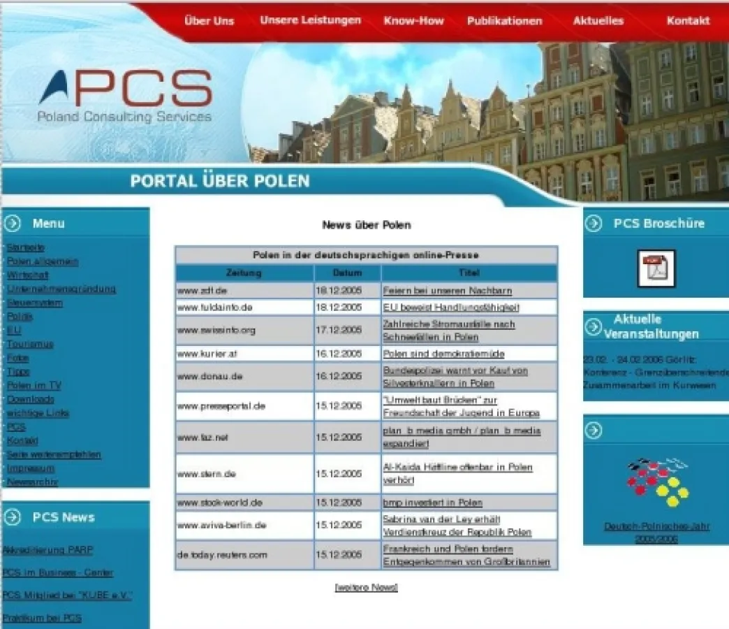 Ansicht der Startseite des Infoportals über Polen