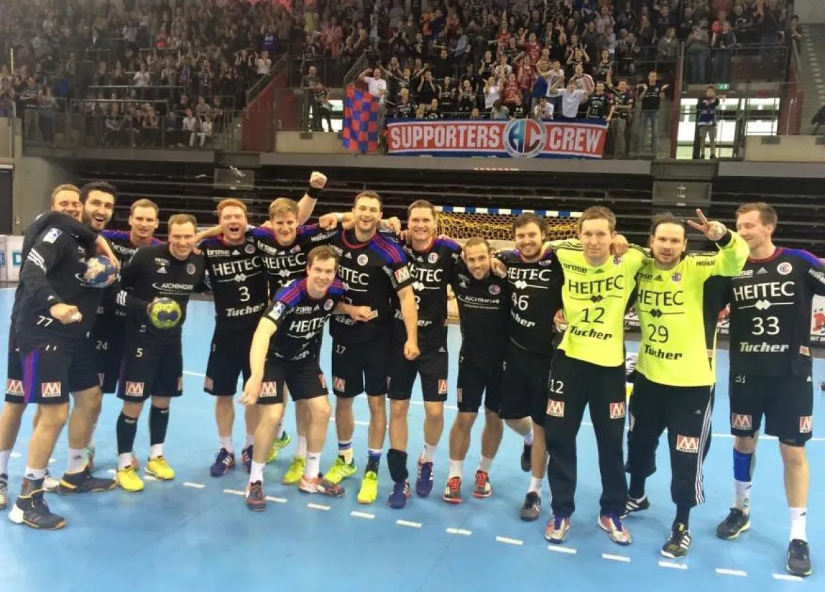 (Foto: hc-erlangen): HC Erlangen: großer Jubel nach einem überragenden Auswärtssieg gegen Bietigheim