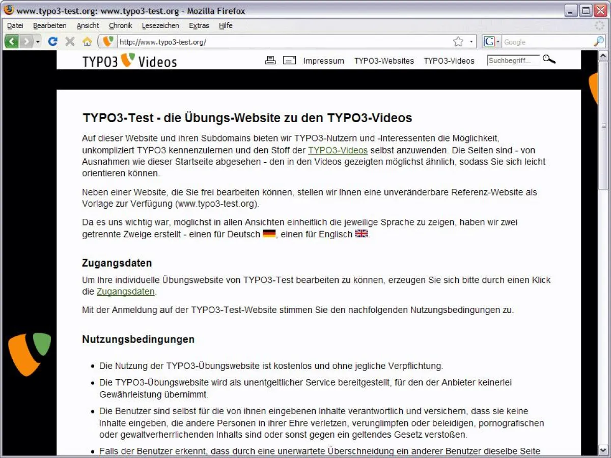 TYPO3-Test: Übungswebsite für Redakteure