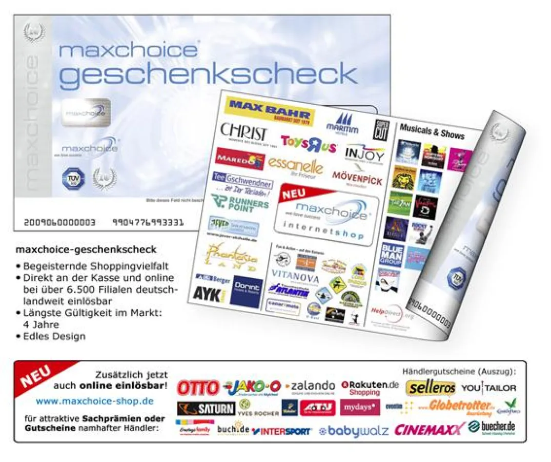 maxchoice-geschenkscheck - direkt und jetzt neu online einlösbar