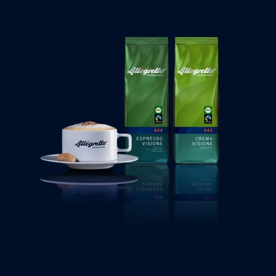 Visione Crema und Visione Espresso, zwei Heimbs Allegretto-Sorten aus nachhaltigem und biologischem Anbau | Quelle: Heimbs Kaffee