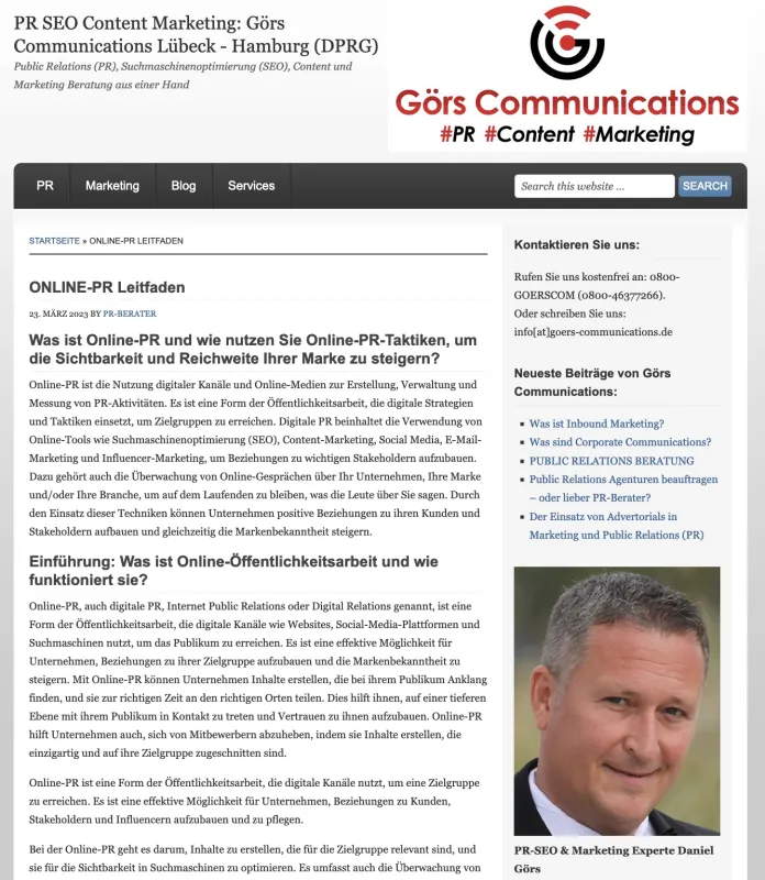 Nützlich: Der Online-PR-Leitfaden der PR SEO Beratung Görs Communications (© PR SEO Beratung Görs Communications (Lübeck / Hamburg))