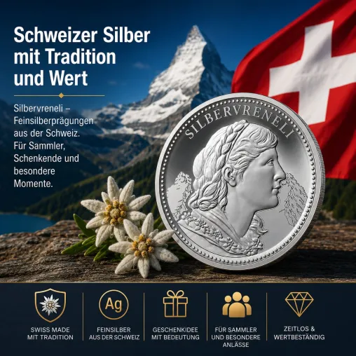 Schweizer Silbermünzen und Silbervreneli gewinnen als Geschenk und Sammlerstück an Bedeutung Bild: Schweizer Silbermünzen und Silbervreneli gewinnen als Geschenk und Sammlerstück an Bedeutung